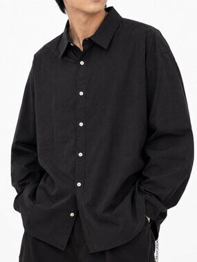 REALTAKAI Black Oversized Button-Up Shirt Minimalist Streetwear Size XL